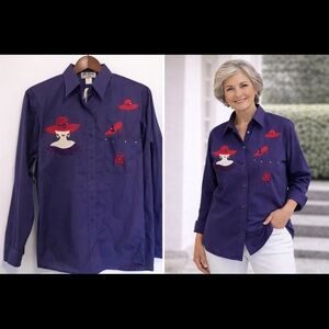 Get Lucky USA Novelty Button Down Shirt Medium Red Hat Graphic Art